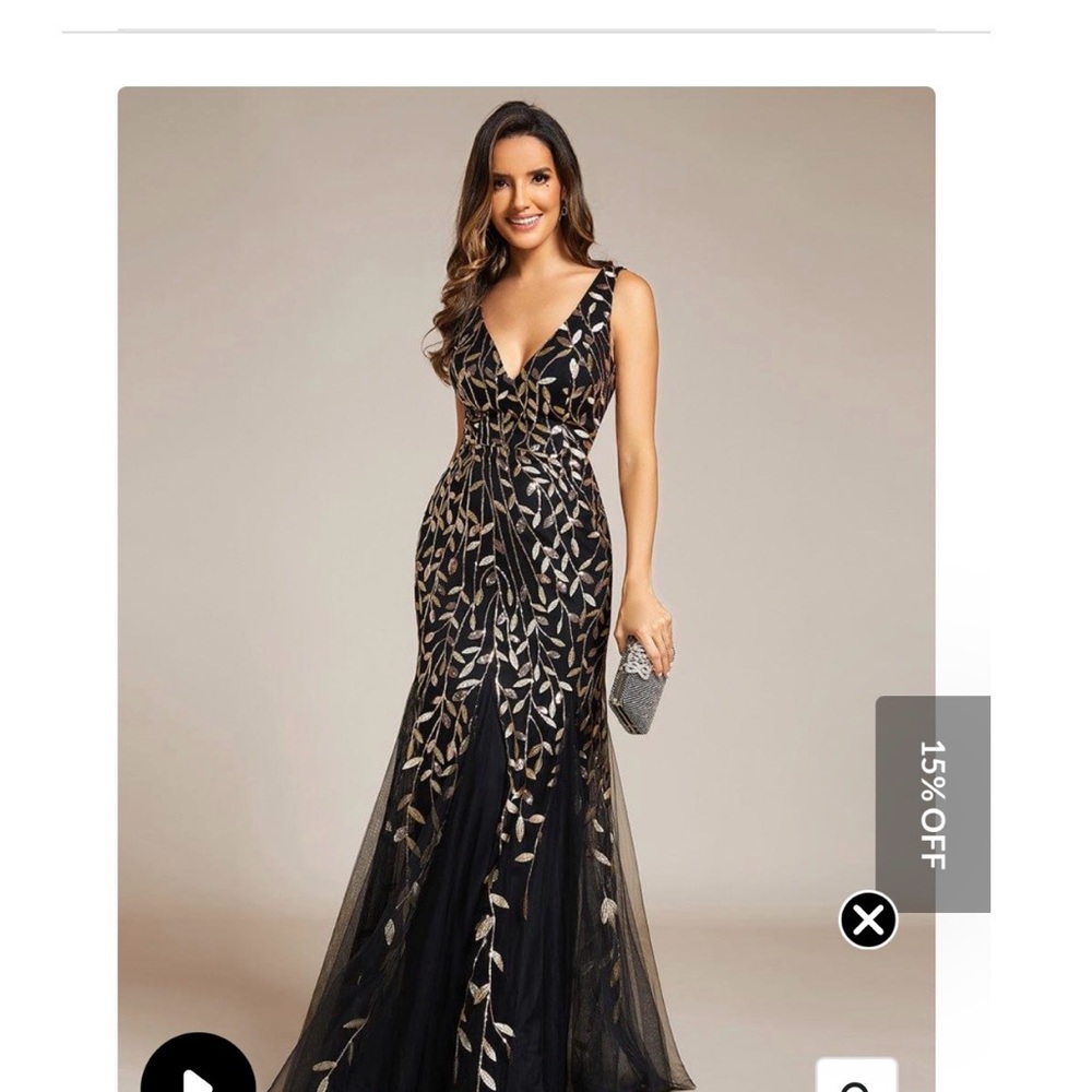 Ever Pretty Black and Gold Maxi Dress